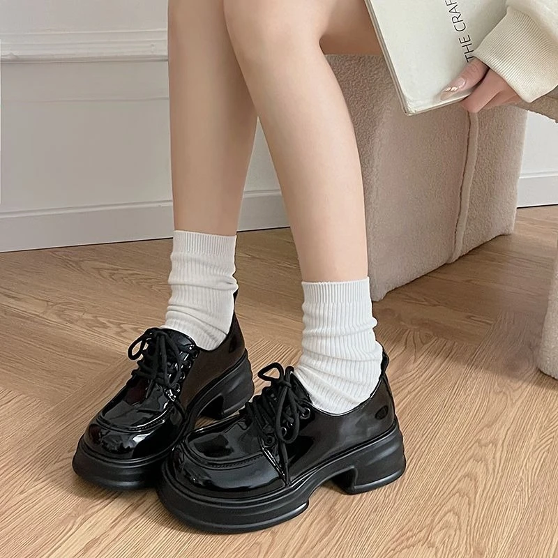 

​Women's Spring Autumn Loafer Shoes 2025 New British Style Thick Heel Mary Jane Leather Shoes Versatile Height Increasing​