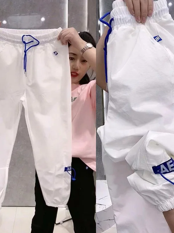 

Женские спортивные брюки с высокой талией, свободного кроя, утягивающие, из ледяного шелка, быстросохнущие, летние, тонкие, удобные, прямые штанины