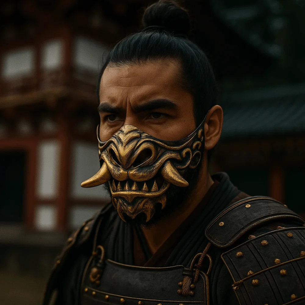 

Half Face Cosplay Red Prajna Mask Spooky Dress Up Samurai Cosplay Mask Funny Masquerade Japanese Mask Toy Halloween