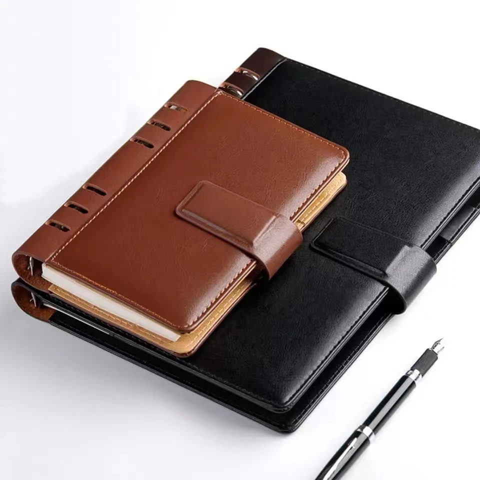 

A6 A5 B5 Brown PU Leather Ring Binder Organizer Personal Planner Notebook,Black Luxury Reusable Agenda Note Book