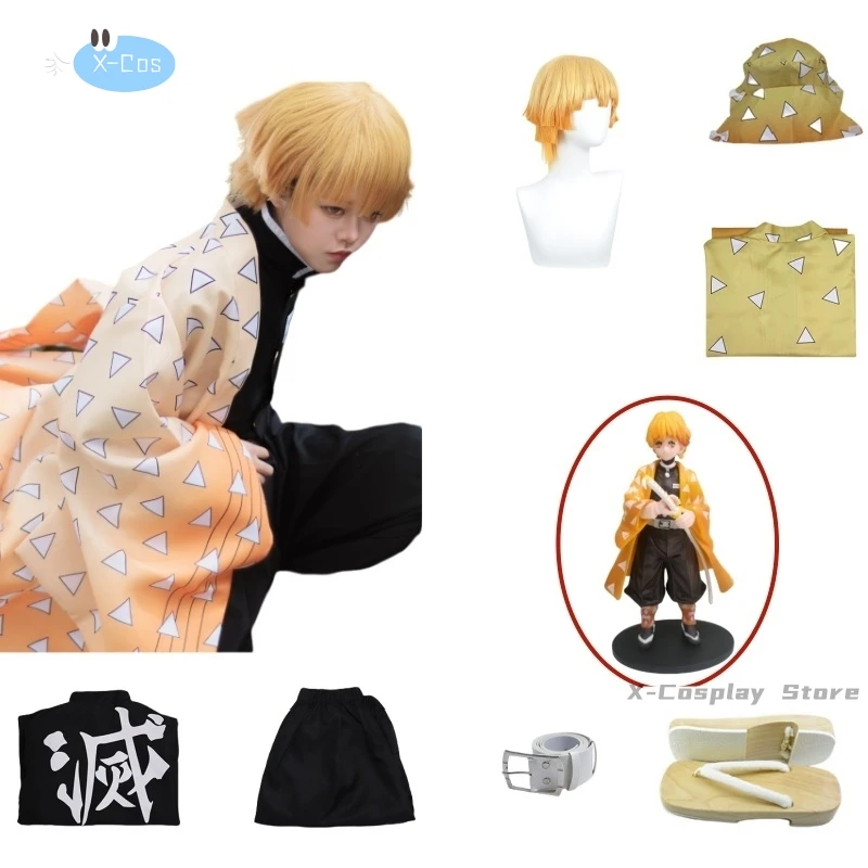 Zenitsu Cosplay Trajes Femininos, Kimetsu No Yaiba, Traje de Halloween, Anime Inteiro, Peruca, Itens Novos, Adulto