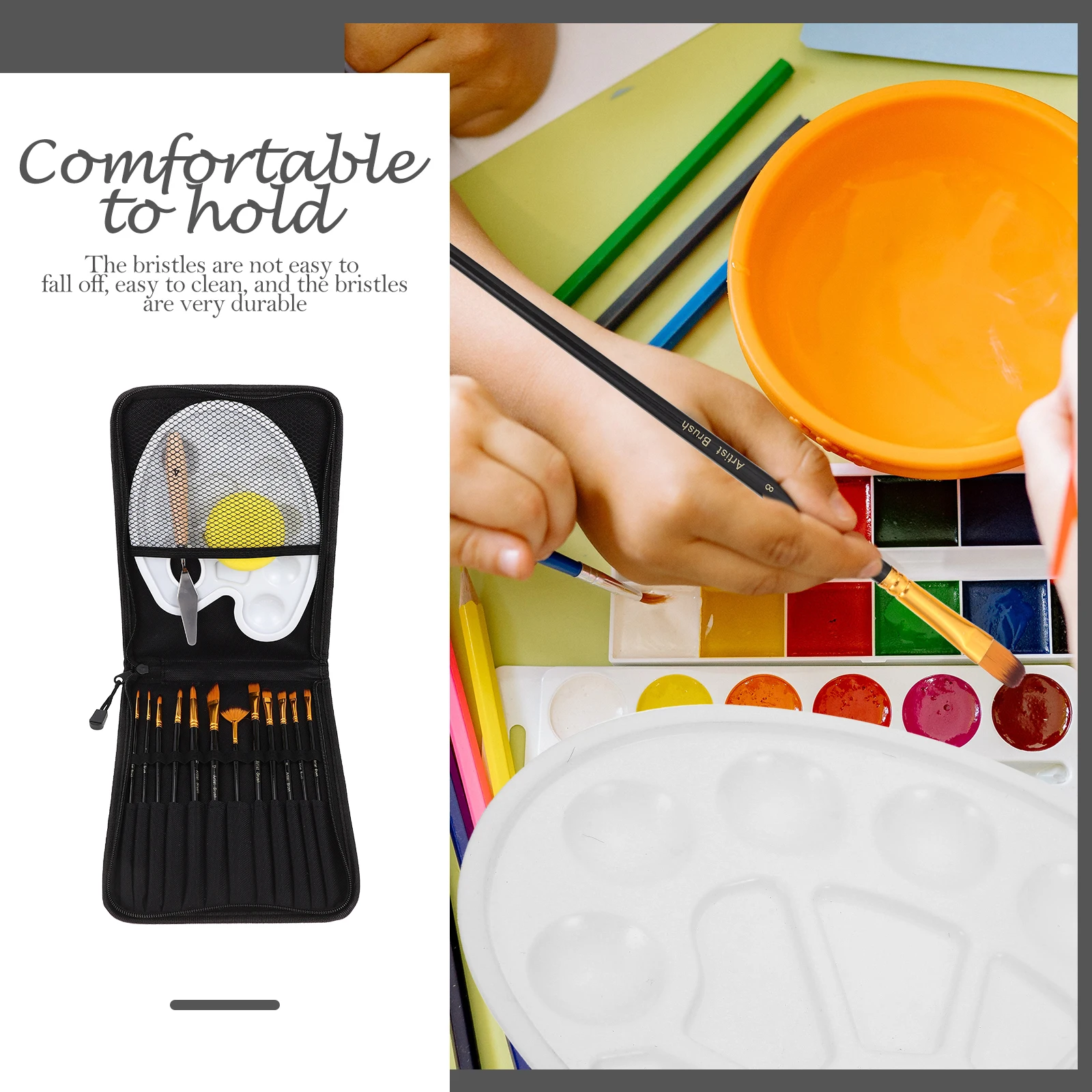 

1 set 1 Set Professional Art Paint Brushes Kit Watercolor Acrylic Painting Tools Durable Bristles Comfort Handle Black