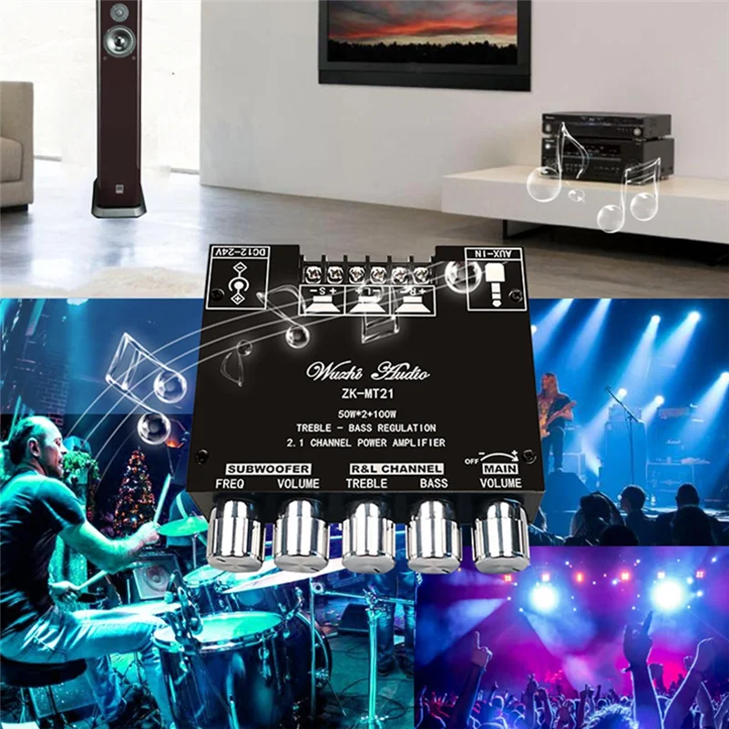 

-A25M ZK-MT21 2X50w+100W 2.1 Channel Subwoofer Digital Power Amplifier Board AUX Stereo Bluetooth 5.0 Bass Amp APP Control Easy