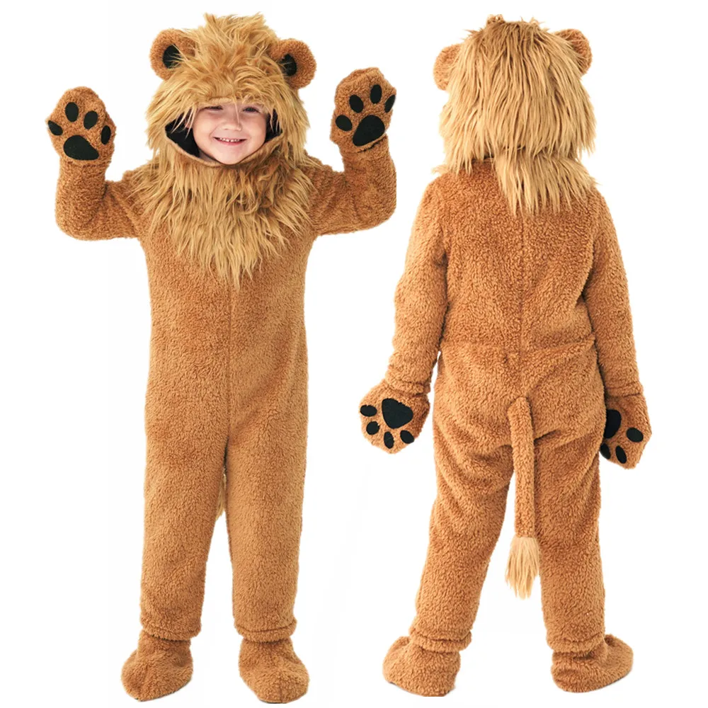 Kids Boys and Girls Animal Themed King Lion & Fox Halloween Costumes Suitable for Stage Performances Jumpsuits