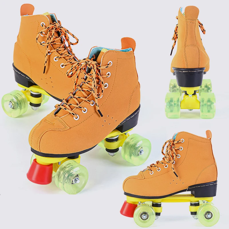 4-wheel Skates For Adults Skating Rink Double Row Roller Skate Shoes Flashing Pulley Sneakers With 4 Wheels Quad Skating Shoes