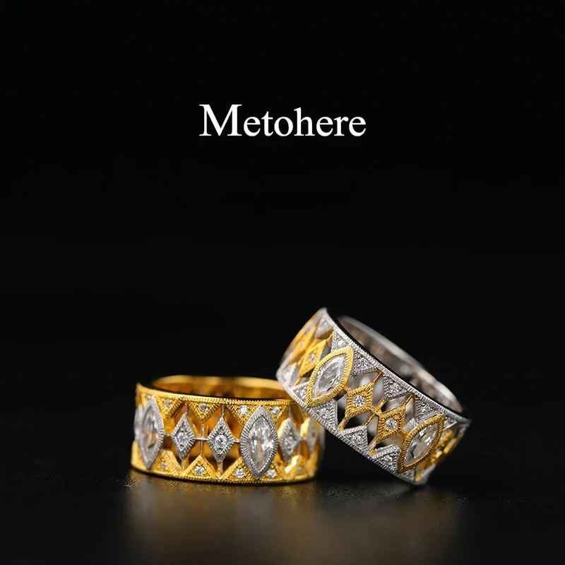 Metohere|Regal Italian jewelry luxury zircon ring lady elegant two-color ring banquet lady accessories