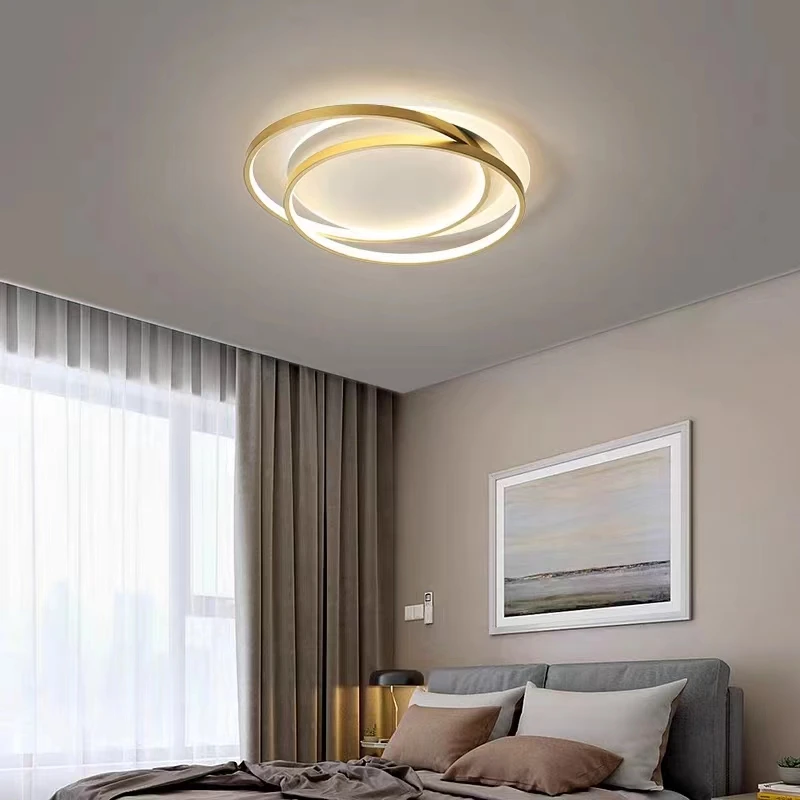 

Modern Style LED Ceiling Lamp Remote Control Chandelier For Bedroom Living Room Kitchen Study Gold Round Simple Design Light