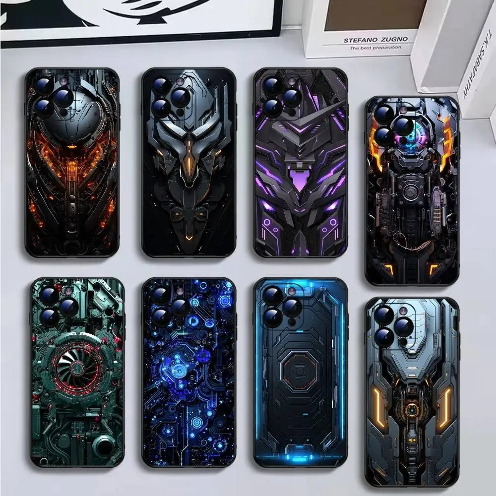 

MINISO-Cool Mechanical Gundams Phone Case For iPhone16,15,14,13,12,11 Plus,Pro Max,XS,X,XR,SE,Mini,8,7,Soft Silicone Black Cover