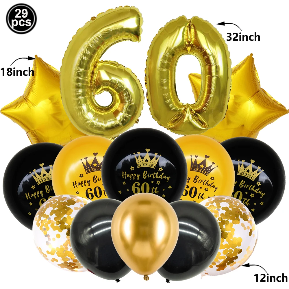 60. Geburtstag Party Dekorationen Pappteller Servietten Becher Banner Schwarz Gold 60 Jahre Alt Party Feier Dekorationen Zubehör – Detail 3