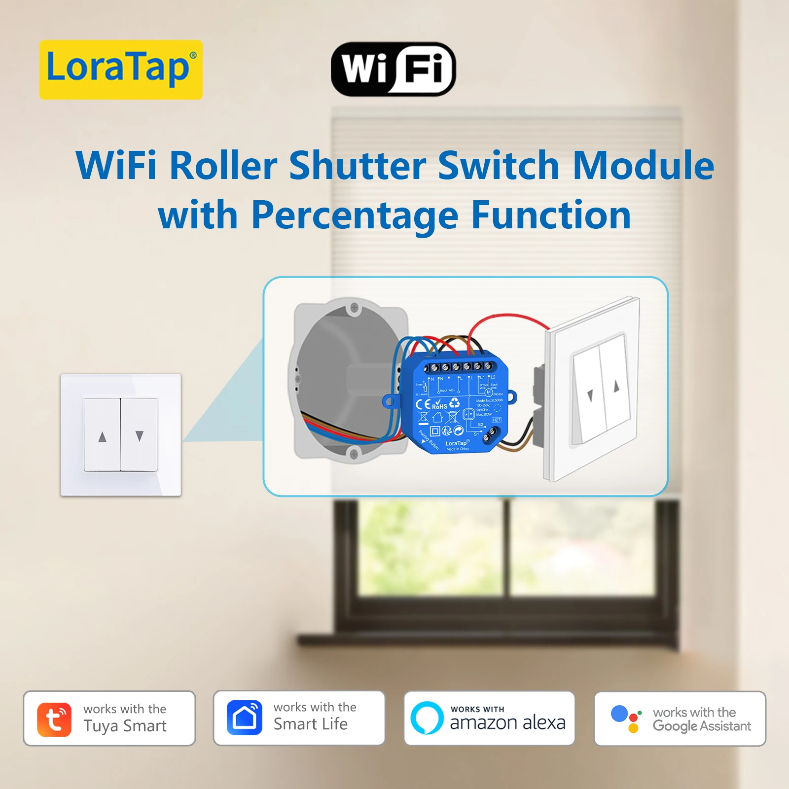 LoraTap Tuya Smart Life Roller Shutter Sunshade Blinds Switch Relay Module Remote Percentage Voice Control Google Home Alexa