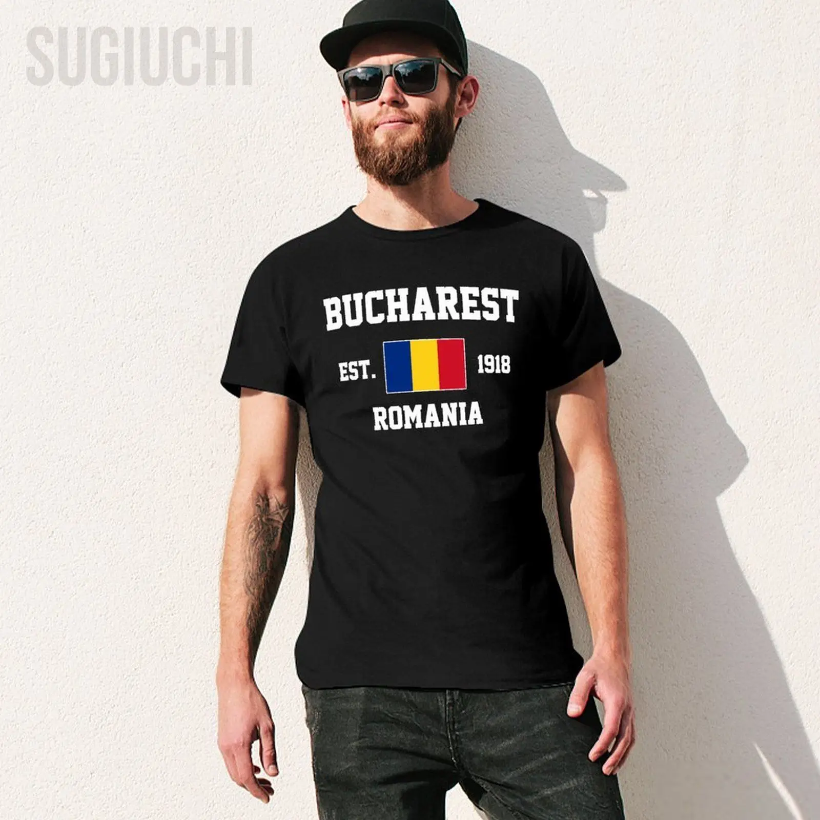 Flag of Romania EST.1918 Bucharest Men Tshirt Tees T-Shirt O-neck T Shirts cotton