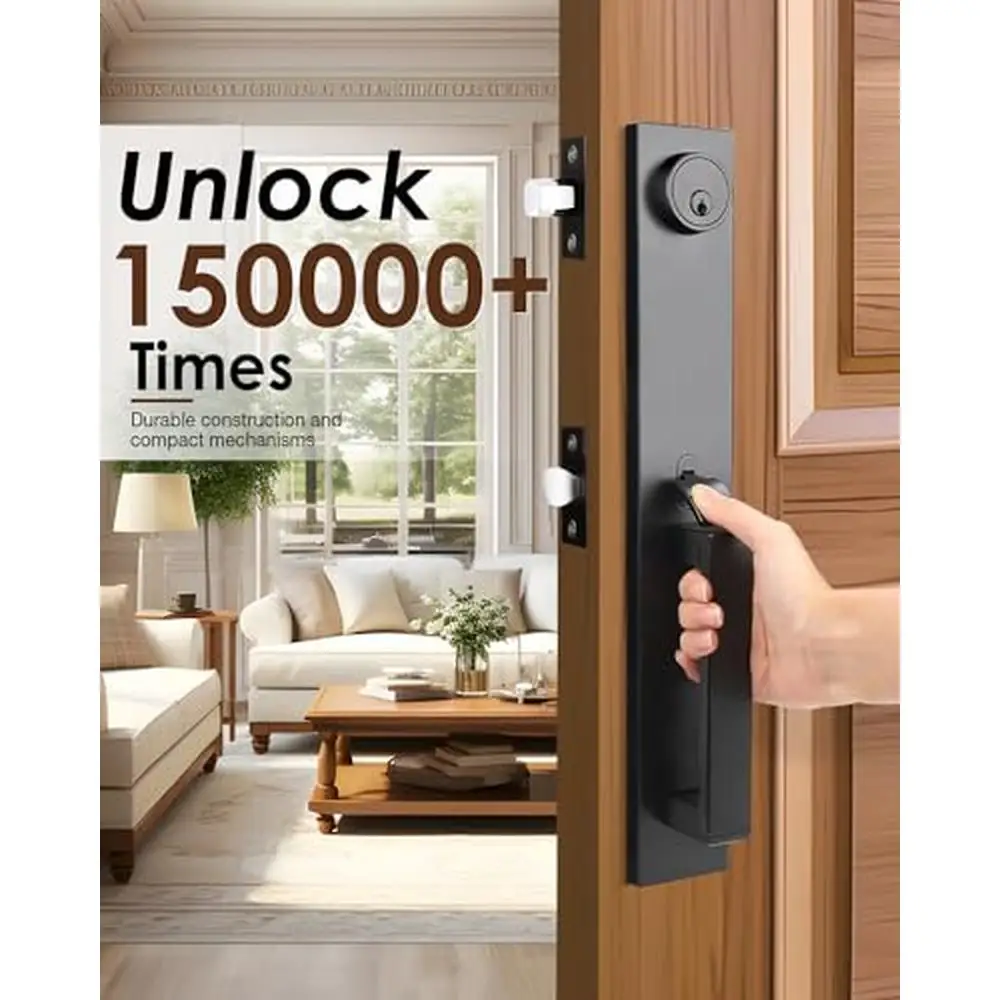 Black Front Door Lock Set and Deadbolt Entry Handleset Modern Heavy Duty Zinc Alloy Full Escutcheon with Push Button Latch and