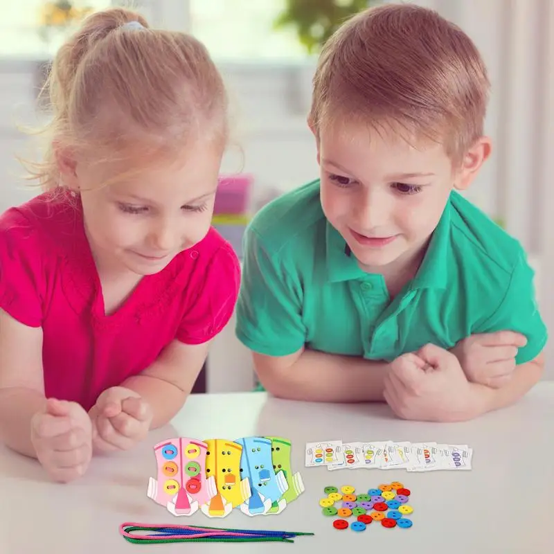 Juguete de corbata de botones para niños, cuerda de ropa de madera para aprendizaje temprano, ayudas educativas de coordinación mano-ojo para Birthda