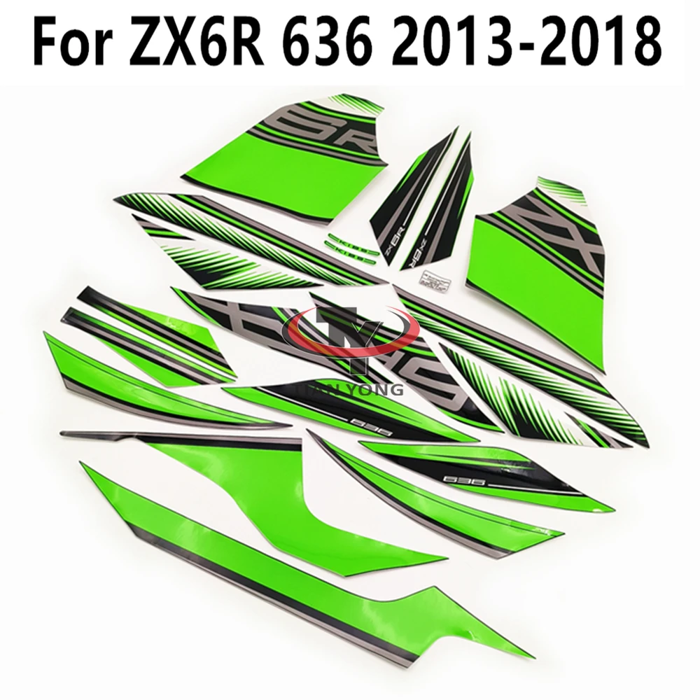 For ZX6R ZX 6R 636 2013-2014-2015-2017-2018 2016 Stickers Green Silver Silkscreen Applique Full Kit Decorative Protector