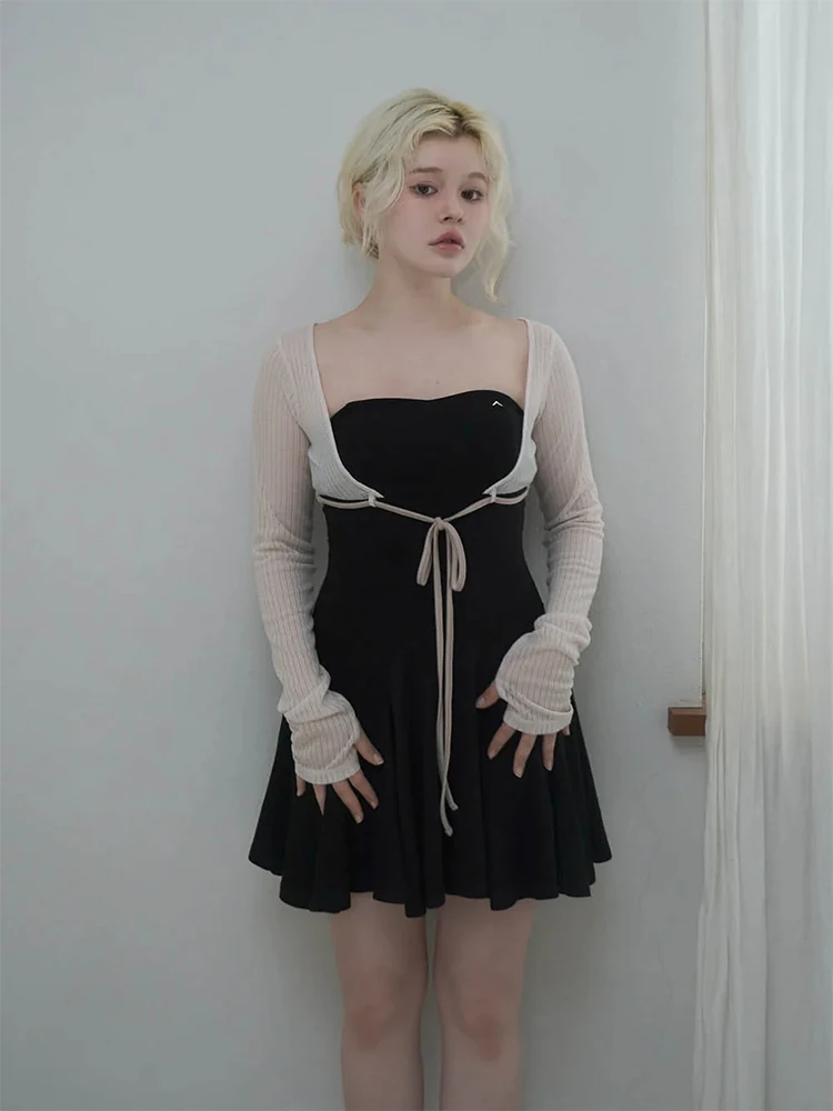 2025 النمط الياباني الحلو وهمية قطعتين فستان بكم طويل و مجموعة تي شيرتات قصيرة للأطفال الربيع والخريف الفتيات سليم صديرية دائرية فساتين صغيرة #6