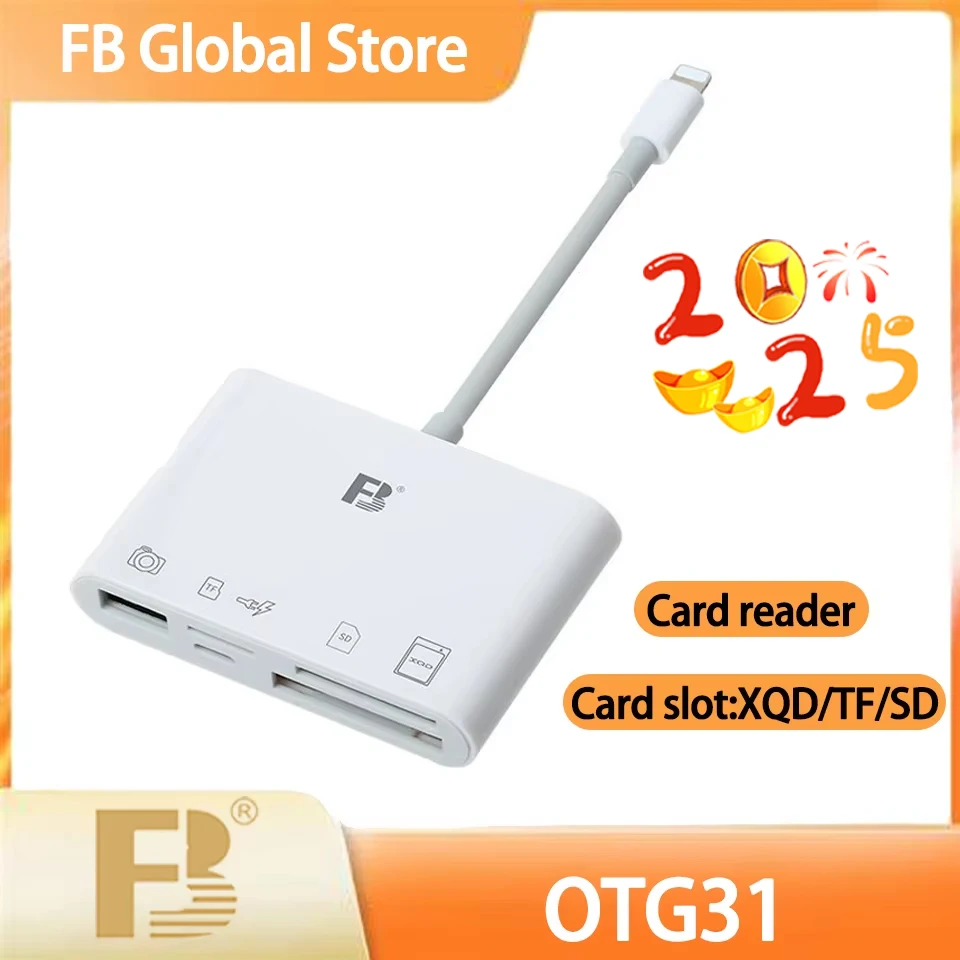 FB OTG31 5 in 1 Card Reader iOS Lightning Data Transfer Charging Reader without APP Support XQD SD TF for iPhone iPad iPad Touch