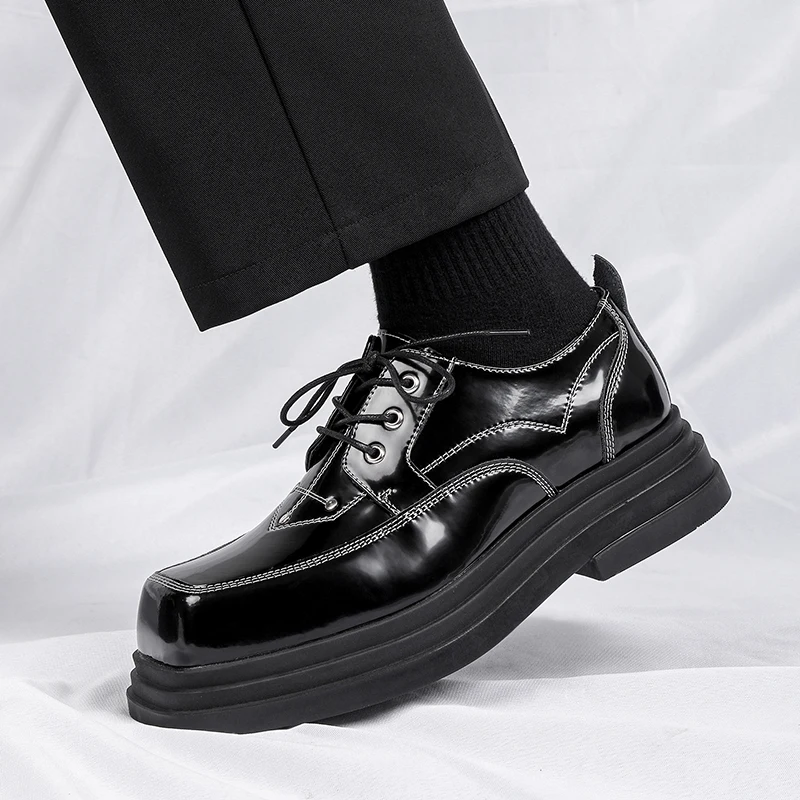 Genuine leather thick soled shoes Fashionable Quality Trendy Male Style Leisure Business Party Daily youth Thick soled shoes image 5