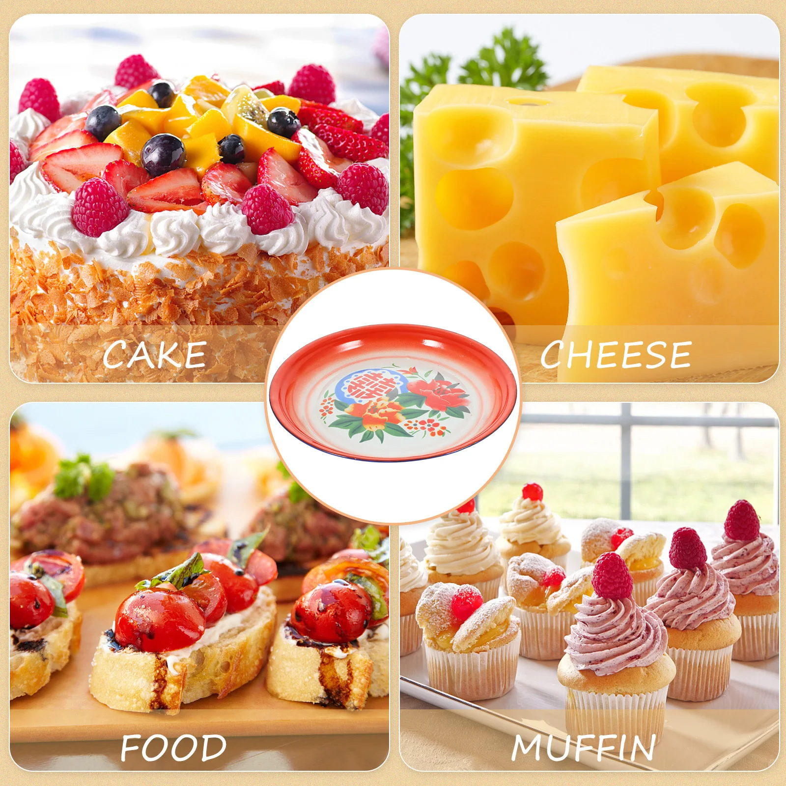 

Multifunctional Enamel Plate Retro Style Non Toxic Food Safe Tray for Kitchen Home Office Bakery Snack Fruit Serving Use