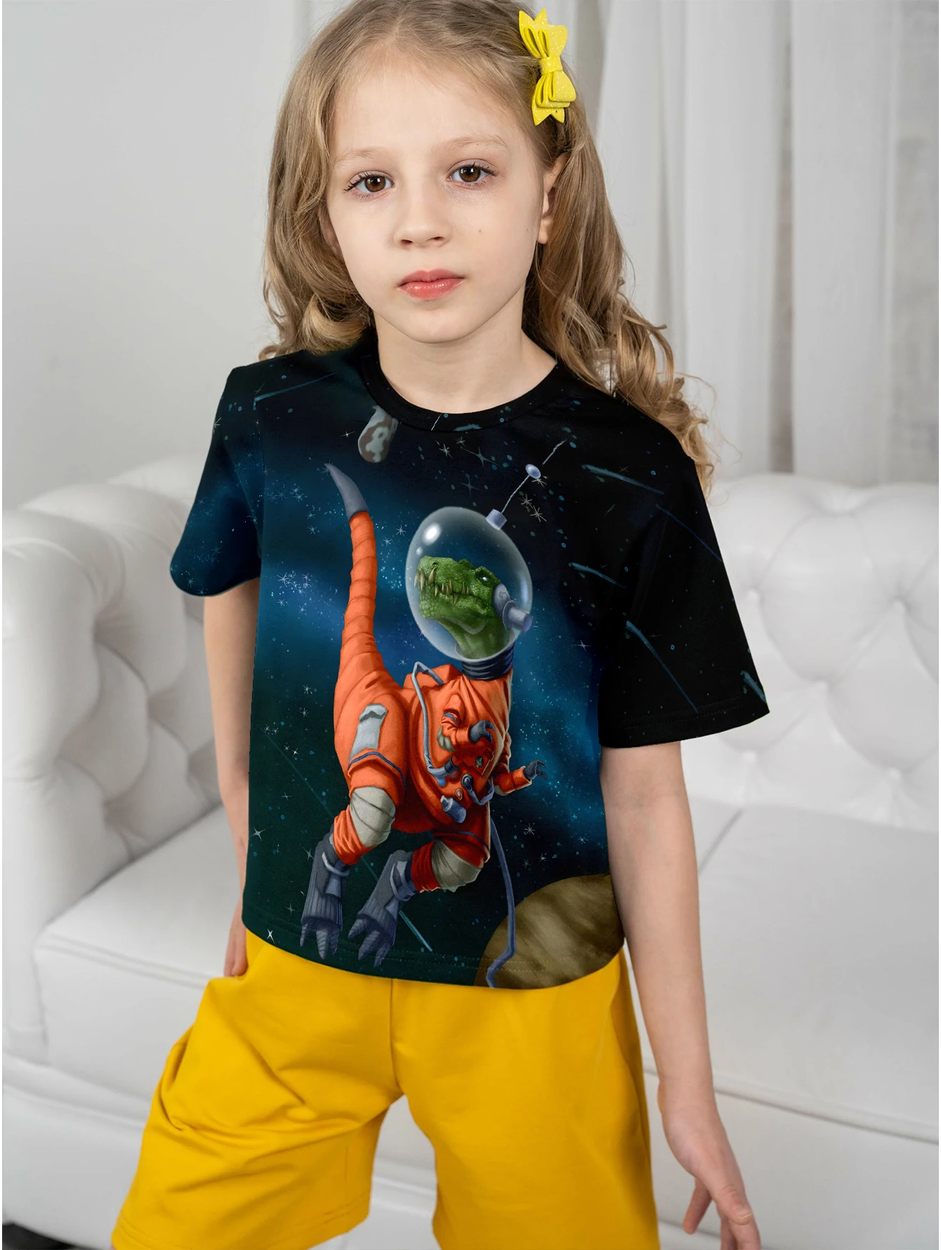 Kids Clothes for Girls Graphic T Shirts Astronaut Dinosaur Galactic T-shirts for Children 2024 Girl Summer Child T-shirt Top