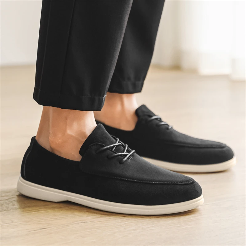 Men's Suede Leather Lace Up Loafers Brown Casual Driving Shoes and Man Platform Casual Shoes Are Fashionable for Daily Wear 2026