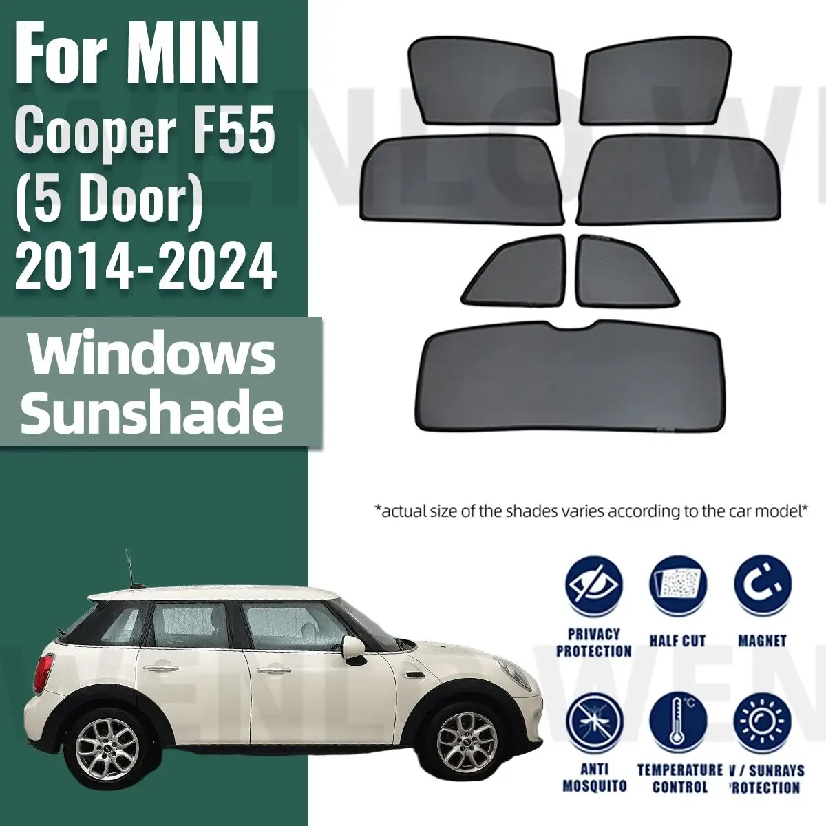 

For MINI Cooper F55 2014-2024 Magnetic Car Sunshade Visor Front Windshield Frame Curtain Baby Rear Side Window Sun Shade Shield