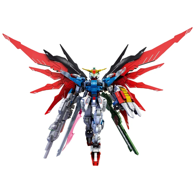 Model budynku dla dorosłych o wysokim stopniu trudności, mecha, małe klocki z cząstek, mechaniczna figurka wojownika ze stojakiem jako prezent