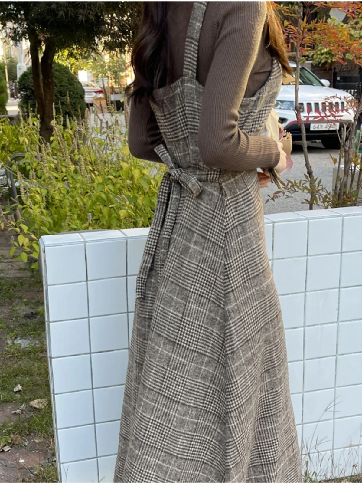 Outono inverno coreano sle plus size feminino xadrez thiened lã cinta dr emagrecimento camada base saia longa dr