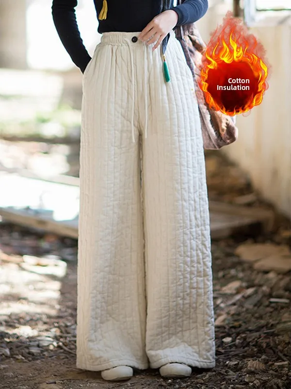 Calças de Aodão Retro Zen com Costura ssa e Pernas Largas, Tamanho ande, Calças Artísticas de Aodão Quentes para Mul...