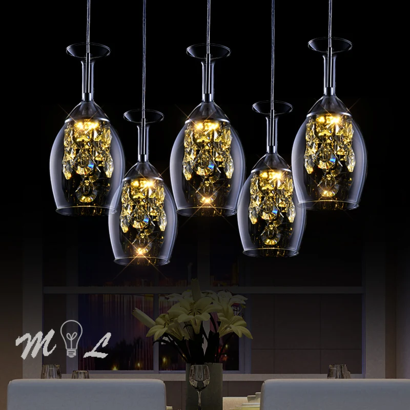 Modern Led K9 Crystal Pendant Light Creative Wine Glass Hanging Lamps Lamparas De Techo Colgante Moderna Home Deco Luminaires