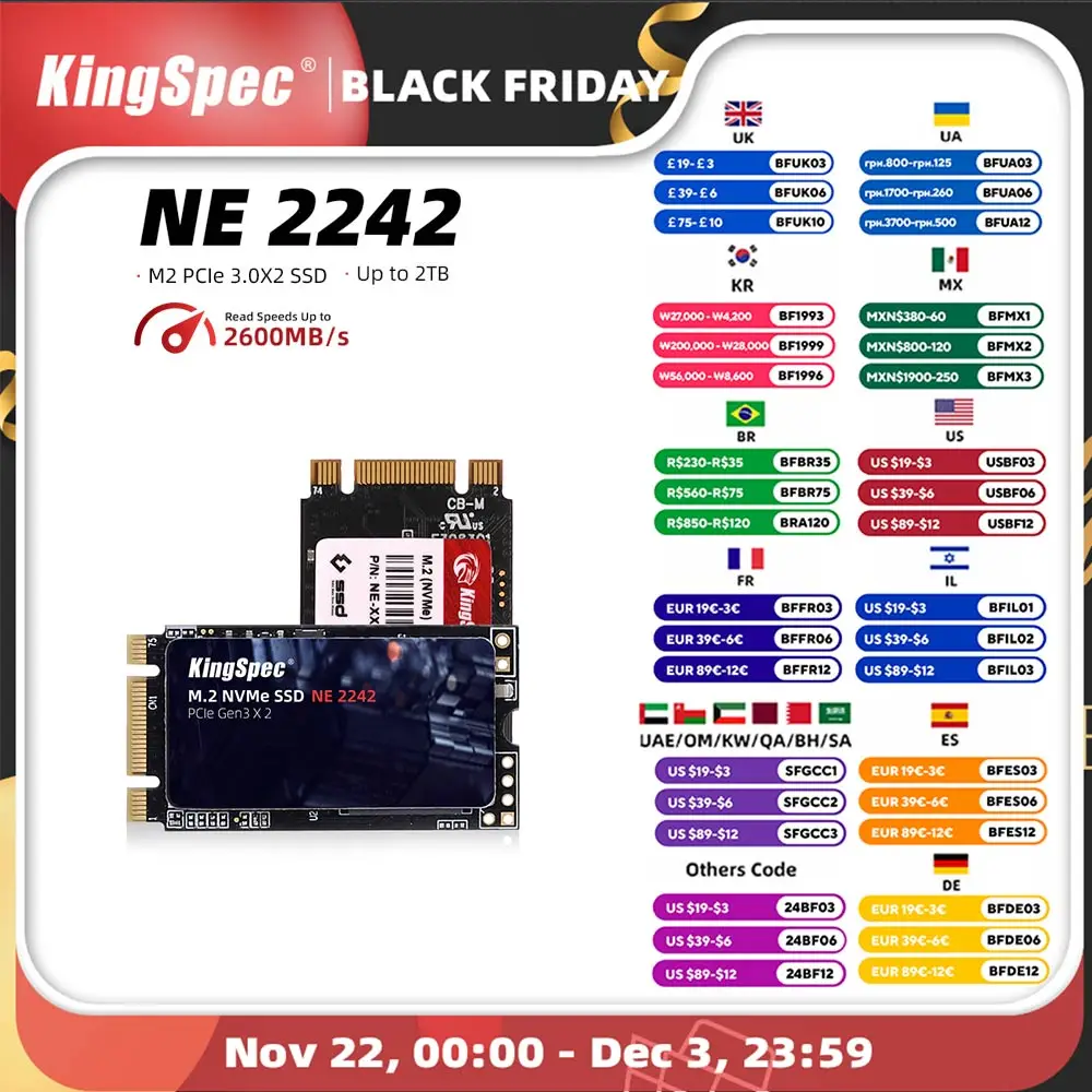 KingSpec SSD M2 256GB NVME SSD 1TB 128GB 512GB ssd M.2 2242 PCIe Disco rigido Disco a stato solido interno per laptop