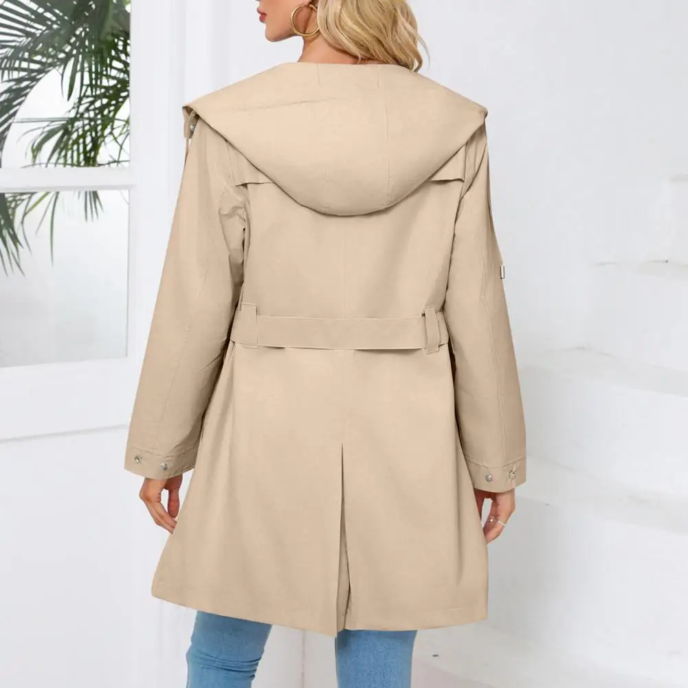 Giacca da donna in tinta unita giacca a maniche lunghe Trench con lacci da donna alla moda con Design con cappuccio vita stretta per l'autunno