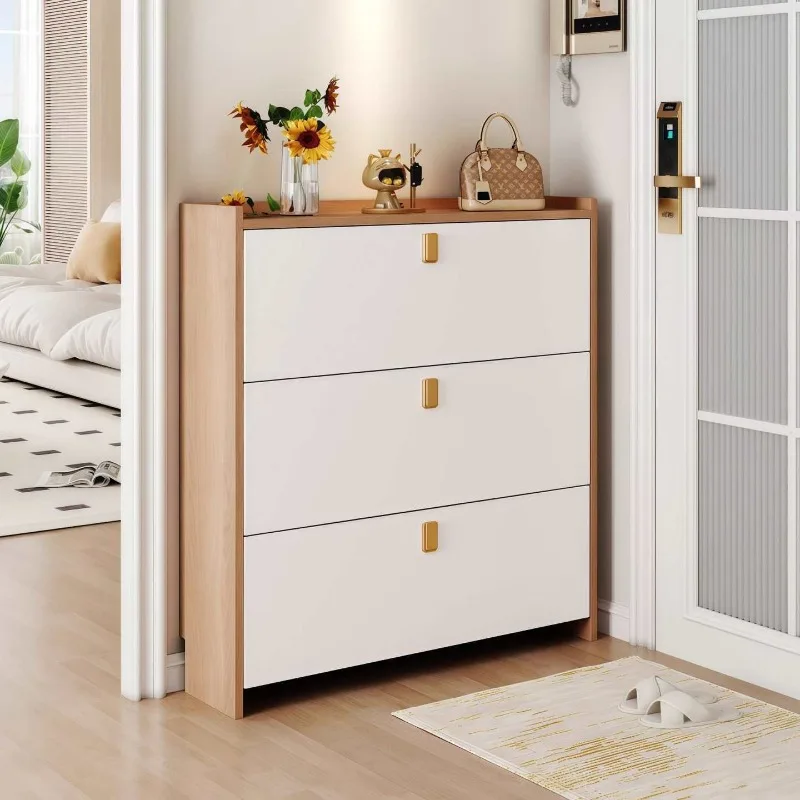 Ultra Thin Flip Top Shoe Cabinet Minimal Modern Home Entryway Large Capacity Shoe Rack Storage Cabinet Shoe Cabinet