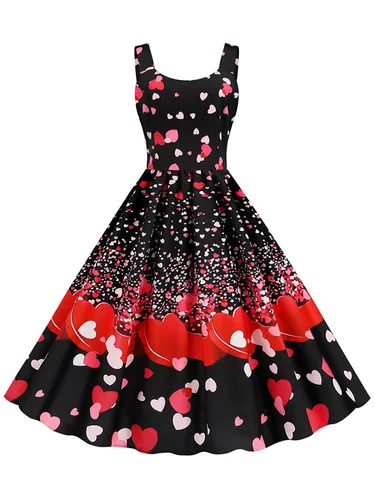 Imagen 2 del producto Vestido acampanado con tirantes finos y estampado de notas musicales negras, ropa de fiesta Sexy para mujer, estilo Vintage ajustado para el Día de San Valentín de verano