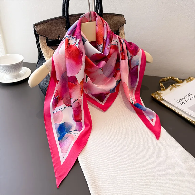 

Scarf Print Hijab Silk Female Luxury Shawl Wraps Headscarf Neckerchief Bandanas Ribbon Hair Bands Designer Luxury Brands
