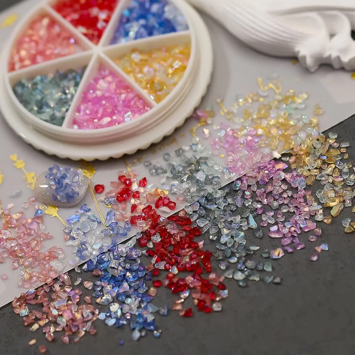 Transparent Iridescent Crushed Stones Storm Crystal Nail Art Drip Glue Filler with Flash Powder 11-20