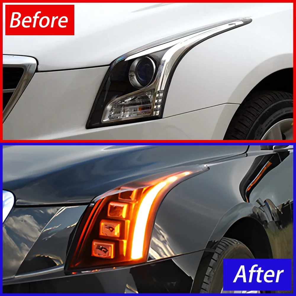 Car Front Lamps For Cadillac ATS 2014-2018 LED Auto Headlights Assembly Upgrade Dynamic Flicker 4 Projector Lens Accessories