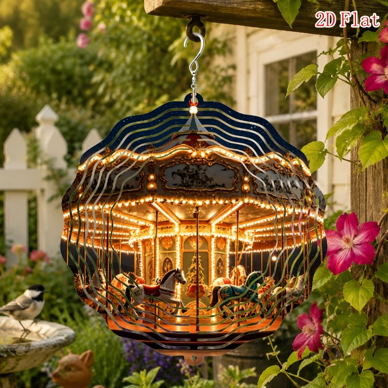 CIFBUY 360 Degree Rotating Wind Spinner Large Metal Wind Chime 3D Kaleidoscope Pattern Garden Yard Patio Outdoor Hanging Decor