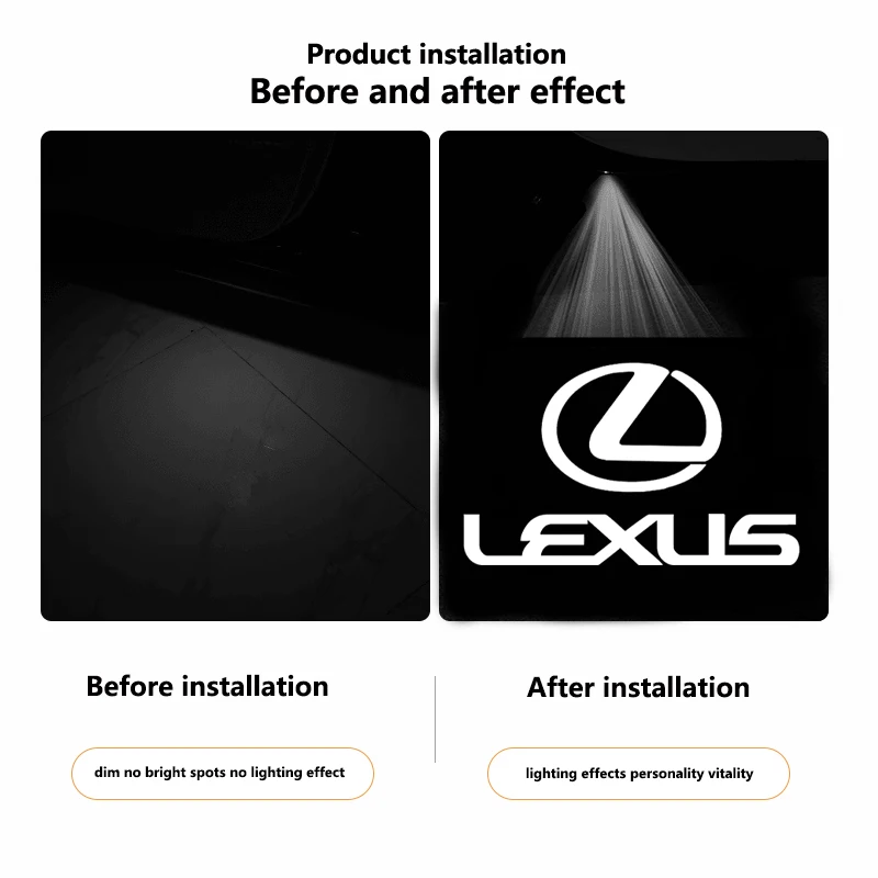 

Car Sticker For Lexus LS LC RZ IS350 CT200h GX460 LX570 RX500h NX300 LM ES300 2Pcs Wireless LED Car Door Welcome Logo Projector