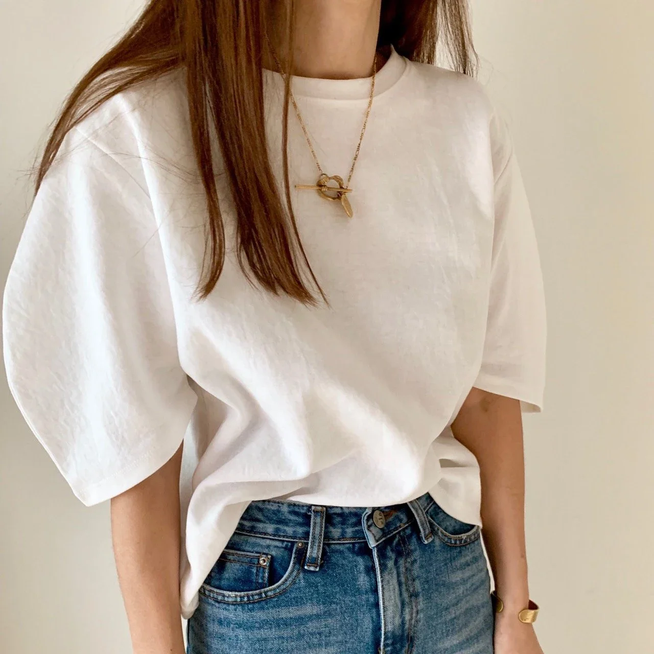 Puff Sleeve Summer T-Shirts Women Solid Korean Loose Elegant Casual Shirts O-Neck Vintage Harajuku Cotton Tops 4 Colors W686