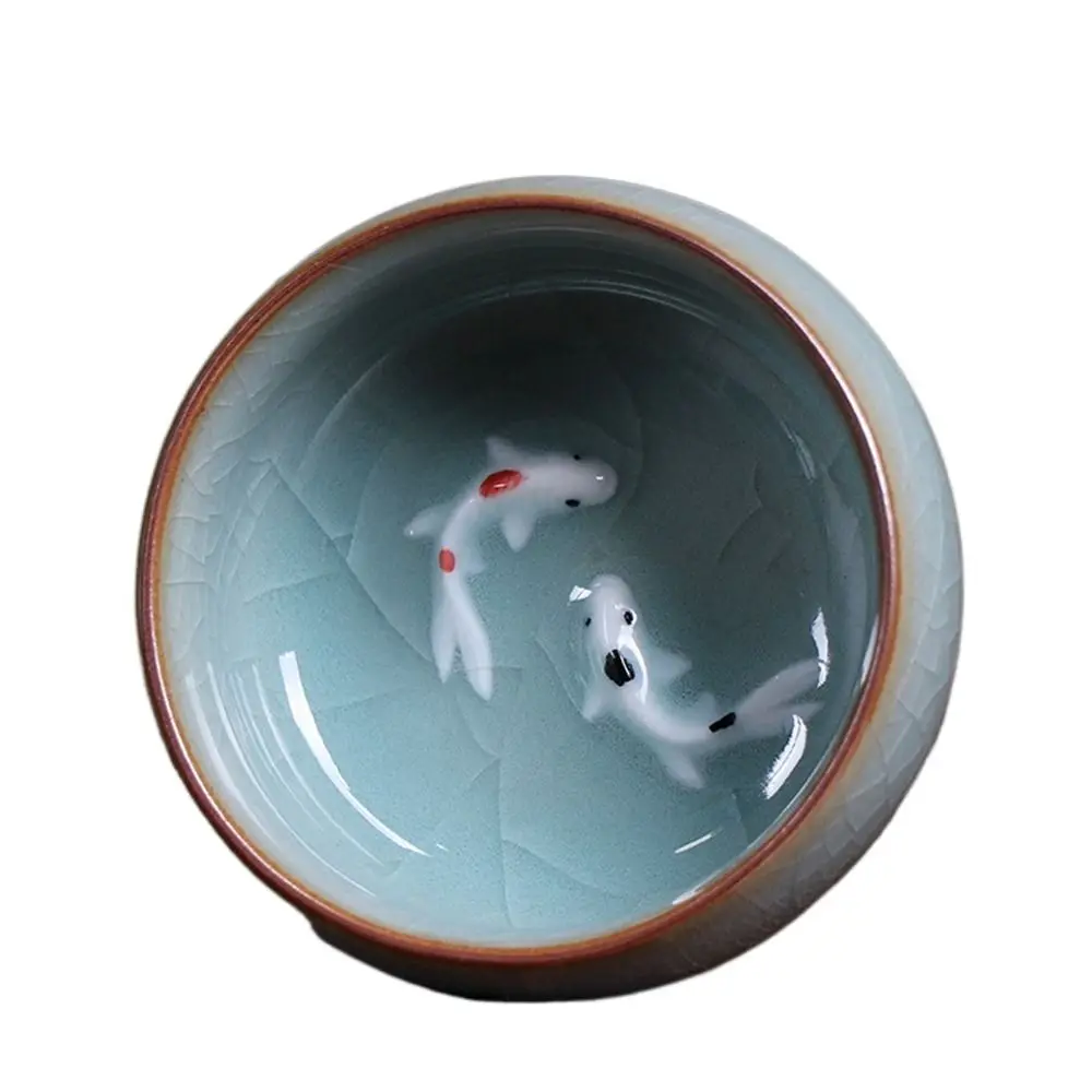 Crackle Golden Fish Celadon Porcelain Teacups 60ml delicate Longquan Tea Cup Bowl Kungfu serviceable Chinese tea cup Gift