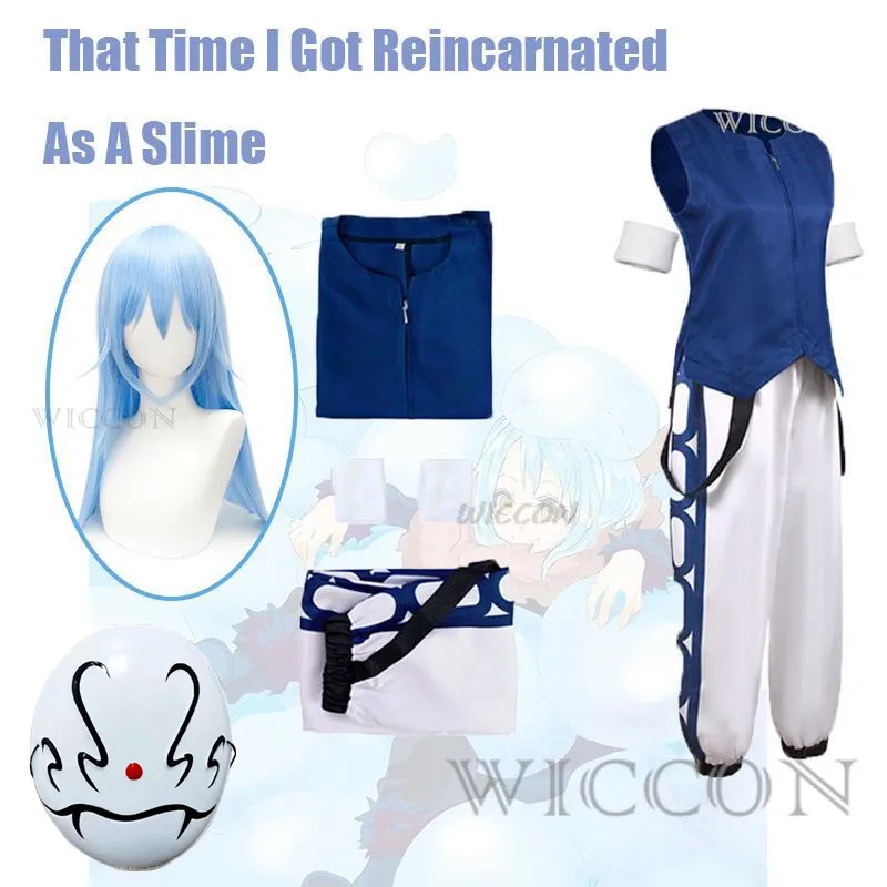 Fantasia azul de Cosplay Anime com peruca, camisa e calças, uniforme, adereços de cabelo, que tempo eu reencarnei como um lodo temporada 2, Tempestade Rimuru