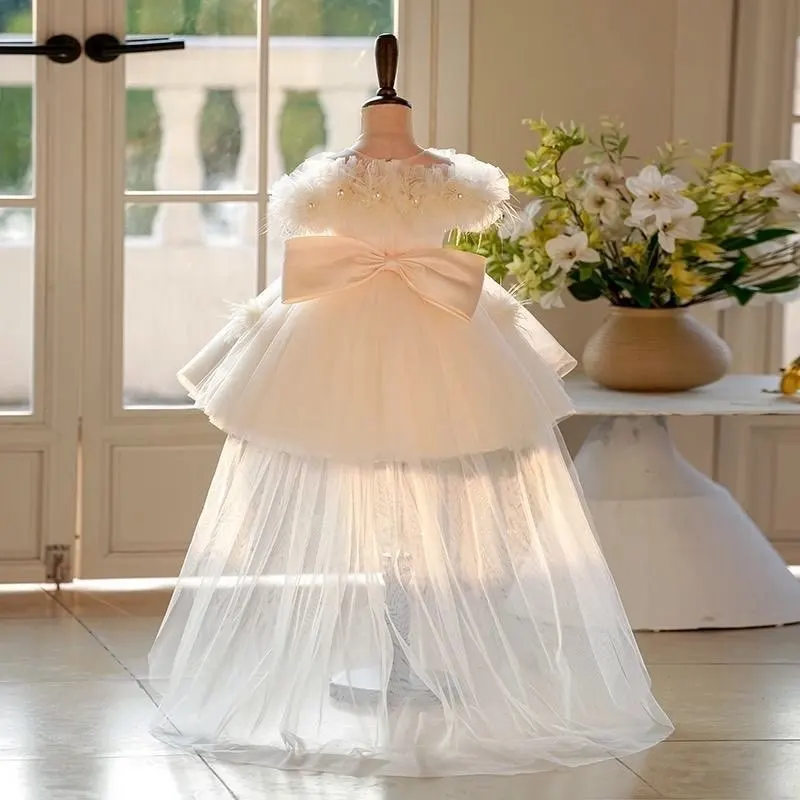 Girls Piano Performance Dress 2026 Summer New Luxury Tulle Ball Gown Kids Formal Evening Gown Elegant Recital Pageant Dress