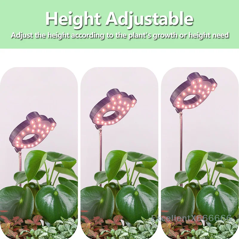 Full Spectrum Fill Light LED Grow Lamp For Indoor Plants With Adjustable Height, 2/4/8H Timer 4 Level Dimming For Garden