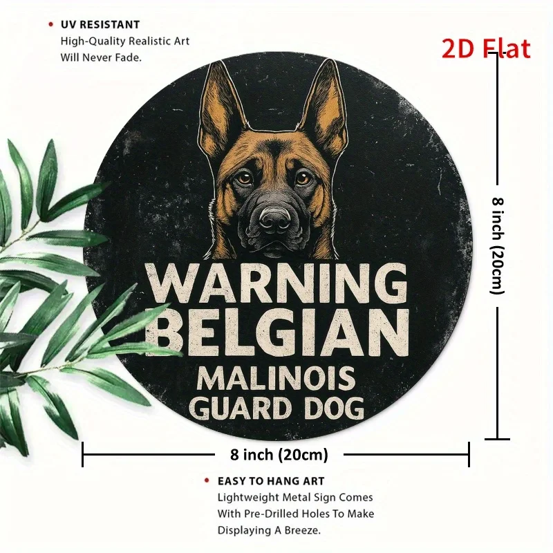 2D Printed German Shepherd Guard Dog Metal Plaque - Warning Belgian Malinois Security Sign, 20x20cm/7.8x7.8in Durable Metal Wall