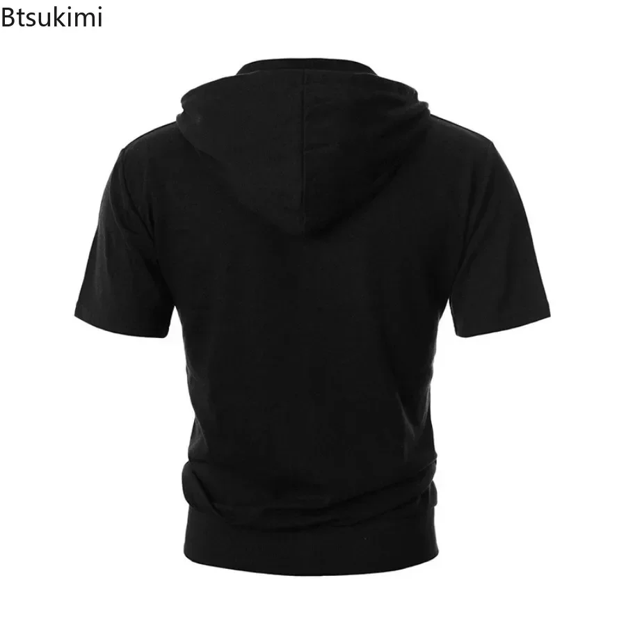 New 2026 Men\'s Casual Sweatshirts Short Sleeve Hoodies JacketS Solid Slim Zip Man SportS Tops Comfotable Outdoor Clothes for Men