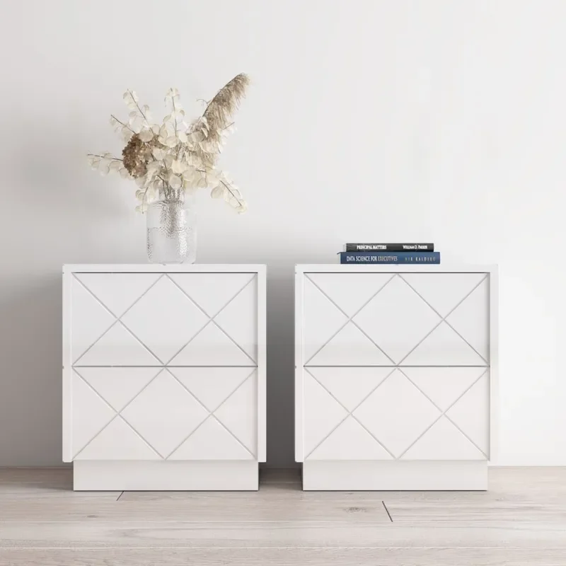 for Modern Unique Contemporary Design High Gloss Surface and Body Group 2 Bedside Tables Customizable