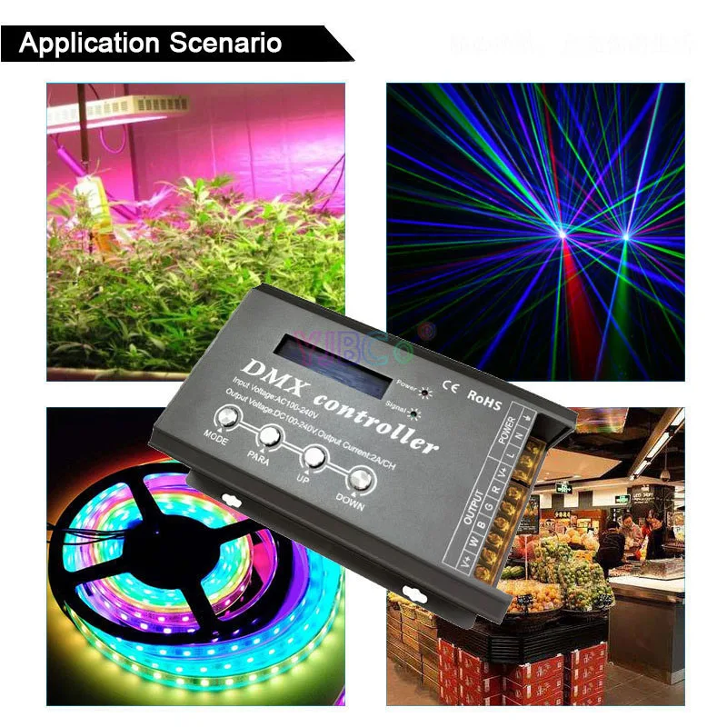 

AC 110V 220V High voltage RGBW LED Strip tape Controller with LCD display 34 built-in modes 4 channels light Bar DMX512 Dimmer