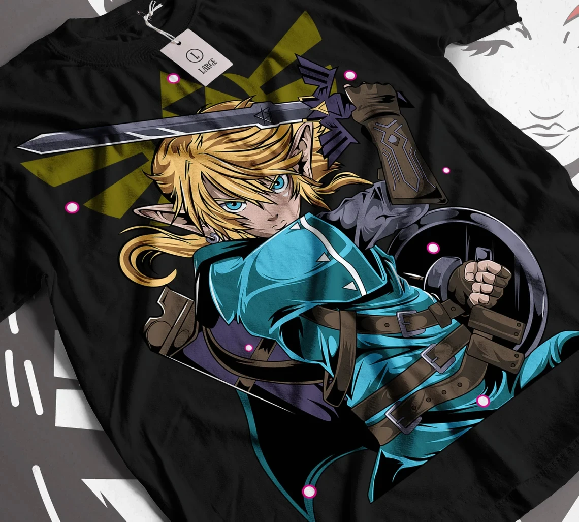 The Legend of Zelda Link Master Sword Graphic T Shirt Anime Print Short Sleeve Tee Men Women and Kids Gaming Fan Streetwear