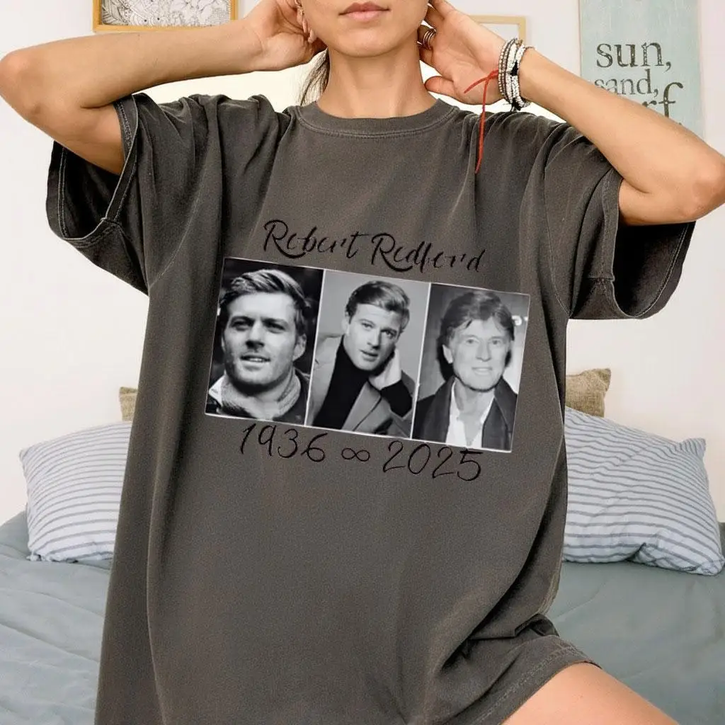 تي شيرت روبرت ريدفورد التذكاري 1936-2025 "الأسطورة لا ينتهي أبدًا" تحية الممثل إلى نجمة هوليوود نمط تي شيرت مروحة