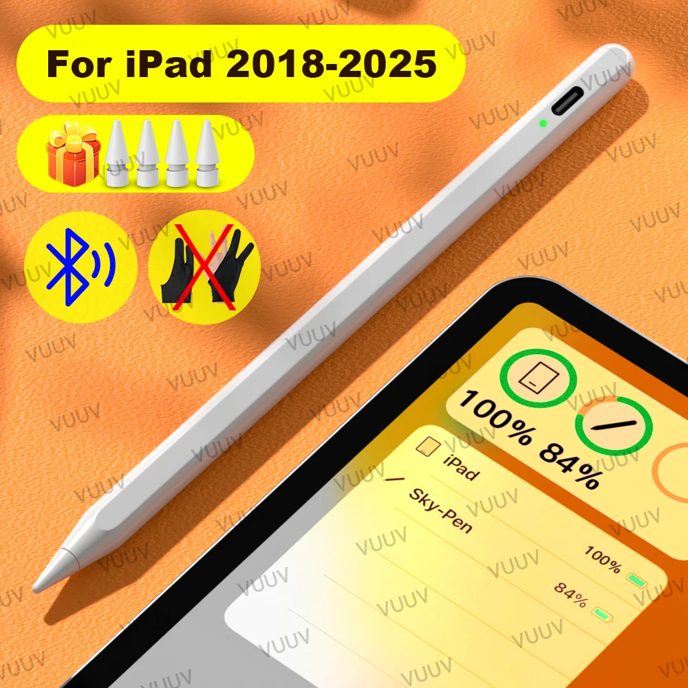 

Стилус для Apple Pencil 2 1, сенсорный стилус для iPad 2018-2025 с Bluetooth-датчиком наклона, отклонянием ладони для письма, рисования